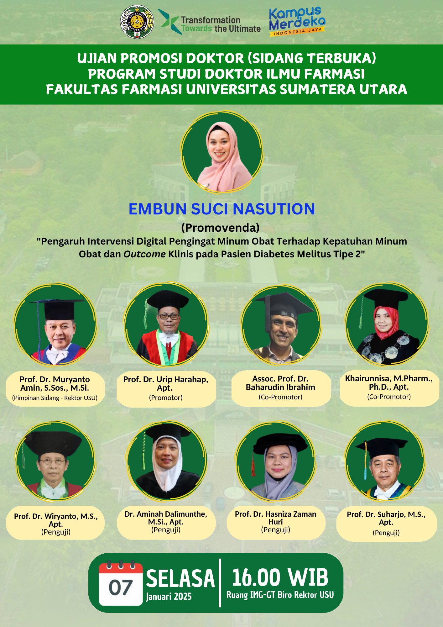 Doctoral Promotion Examination (Open Session) at the Doctoral Program in Pharmaceutical Science, Faculty of Pharmacy, USU
